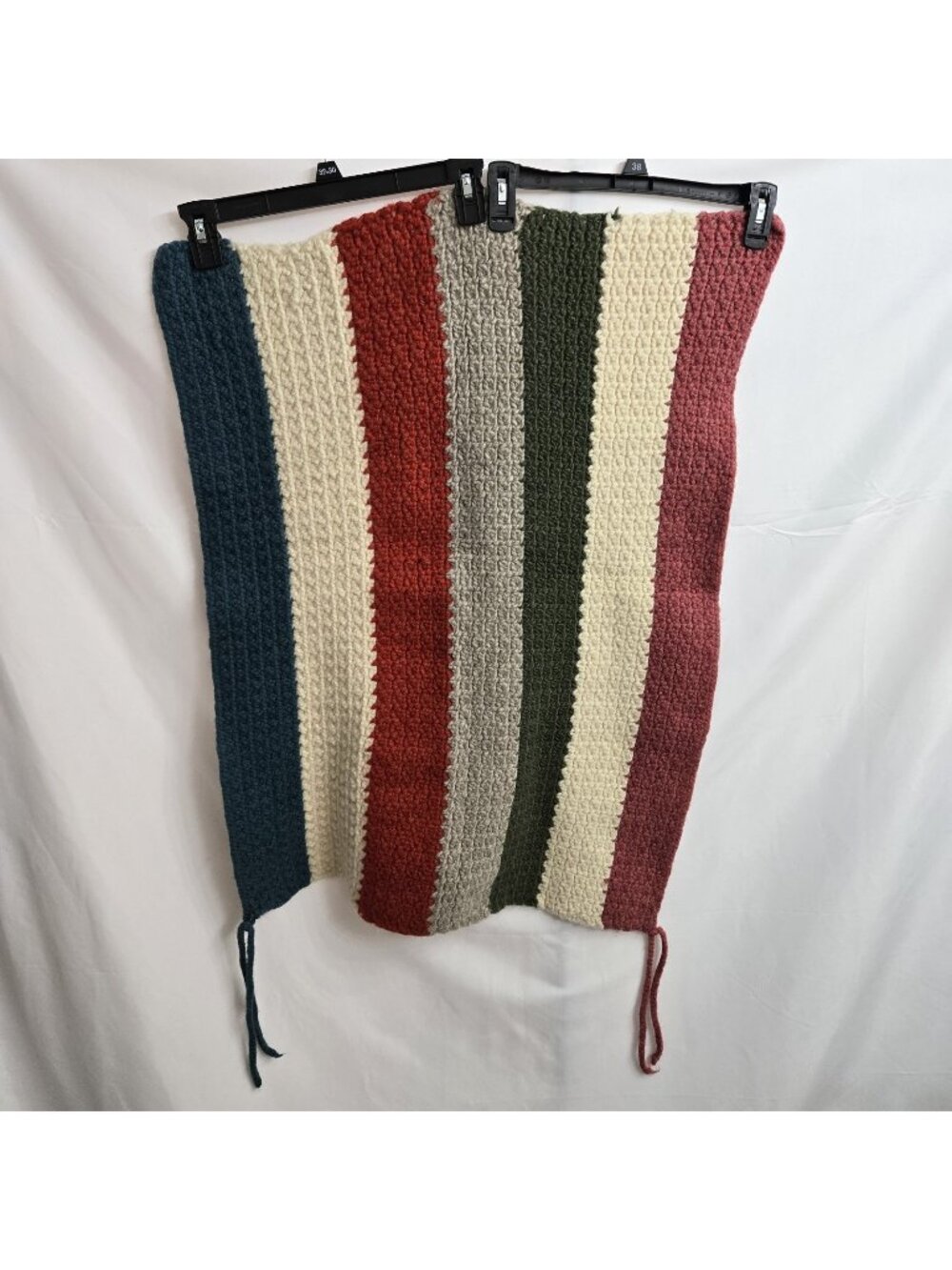 Vintage Handmade Wheat Stitch Crochet Blanket Multicolor 30 X 24 Inch